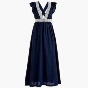 J Crew Ruffle deep V-neck beach dress navy size M